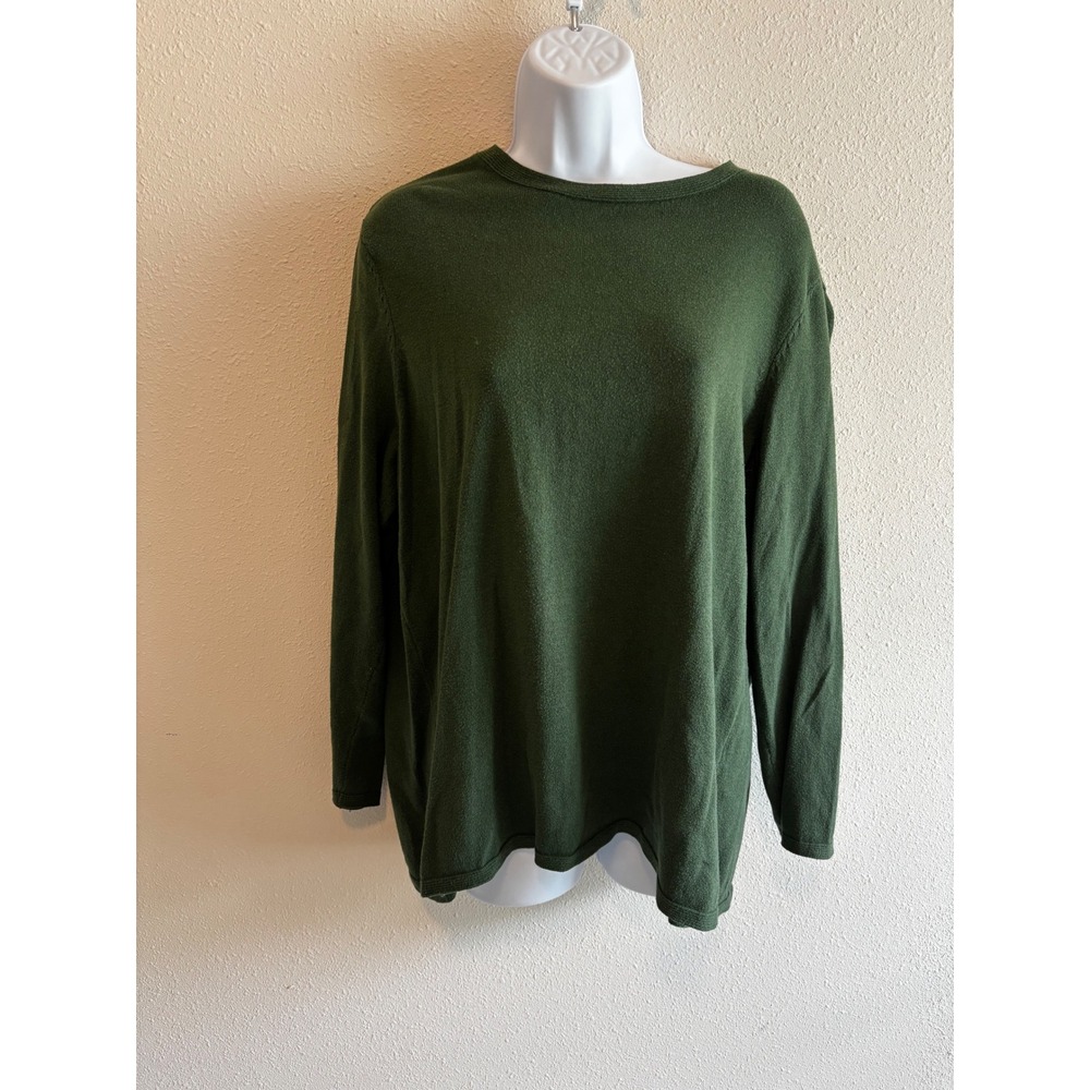 J. Jill Sweater Large Green Crewneck Long Sleeve Cotton Blend Knit Pullover